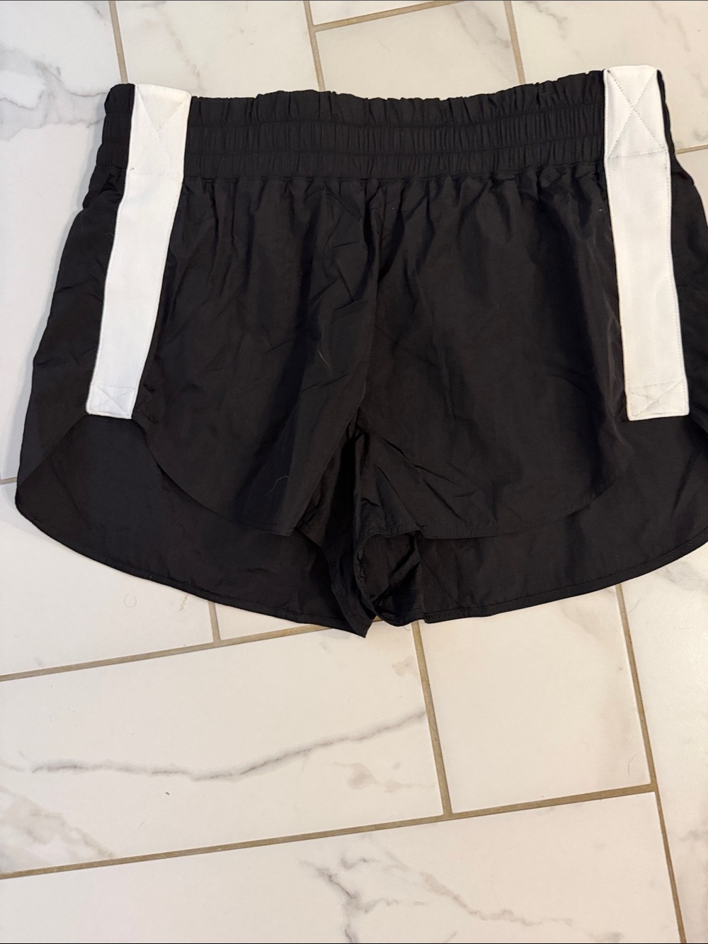 Women's Black Athletic Shorts with White Side Panels